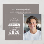 Invitation Fête de graduation photo moderne en gris d'eau (Devant / Derrière)