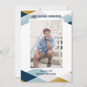 Invitation Fête de graduation photo moderne géométrique bleu (Devant)