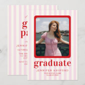 Invitation Fête de graduation photo moderne rouge et rose (Devant / Derrière)