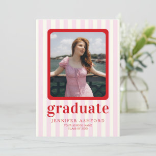 Invitation Fête de graduation photo moderne rouge et rose