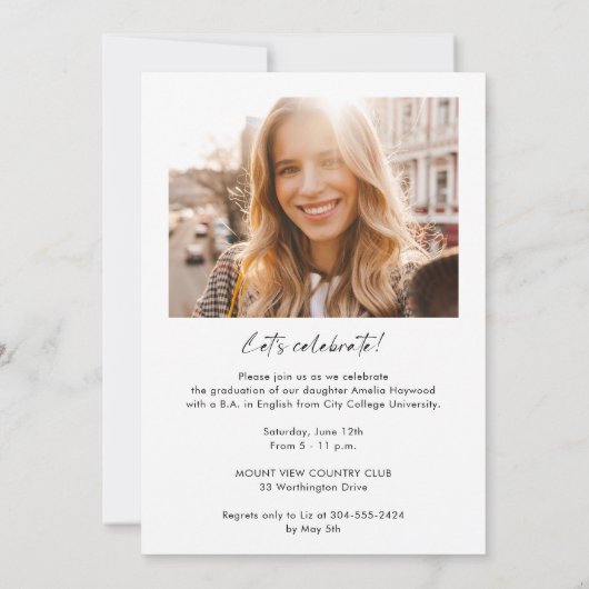 Invitation Fête de graduation photo moderne simple (Dos)