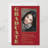 Invitation Fête de graduation photo moderne Simple Red Gold (Devant)