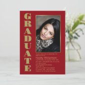 Invitation Fête de graduation photo moderne Simple Red Gold (Debout devant)