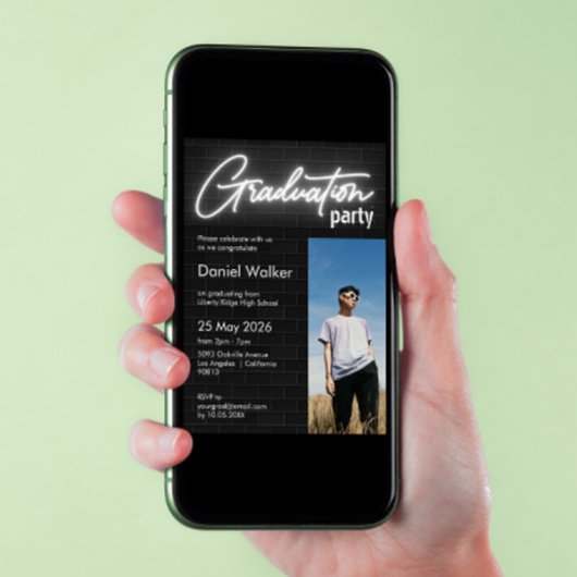 Invitation Fête de graduation photo murale en noir et blanc