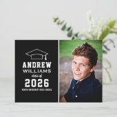 Invitation Fête de graduation photo noir et blanc moderne (Debout devant)