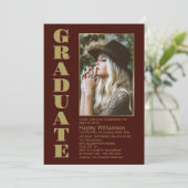 Invitation Fête de graduation photo or simple de Bourgogne mo (Debout devant)