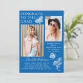 Invitation Fête de graduation photo Papillon blanc bleu moder (Debout devant)