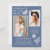 Invitation Fête de graduation photo Papillon blanc bleu moder (Devant)