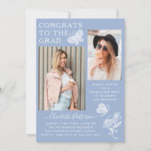 Invitation Fête de graduation photo Papillon blanc bleu moder (Devant)