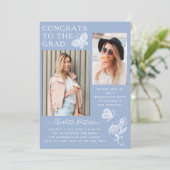 Invitation Fête de graduation photo Papillon blanc bleu moder (Debout devant)