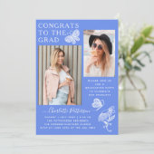 Invitation Fête de graduation photo Papillon blanc bleu moder (Debout devant)