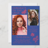 Invitation Fête de graduation photo Papillon bleu rose modern (Devant)