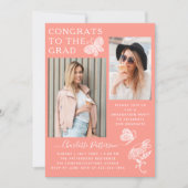 Invitation Fête de graduation photo papillon de pêche moderne (Devant)