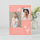 Invitation Fête de graduation photo papillon de pêche moderne (Debout devant)