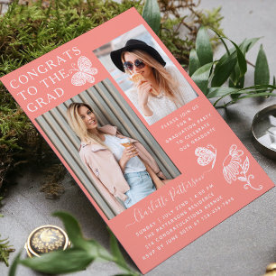 Invitation Fête de graduation photo papillon de pêche moderne