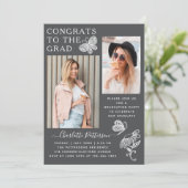 Invitation Fête de graduation photo papillon gris moderne (Debout devant)