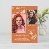 Invitation Fête de graduation photo papillon orange moderne (Debout devant)