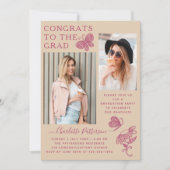 Invitation Fête de graduation photo Papillon rose beige moder (Devant)