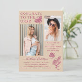 Invitation Fête de graduation photo Papillon rose beige moder (Debout devant)