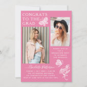 Invitation Fête de graduation photo papillon rose moderne (Devant)