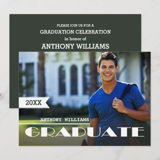 Invitation Fête de graduation photo personnalisée (Devant / Derrière)