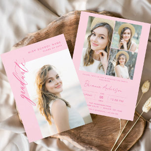 Invitation Fête de graduation photo rose chaud moderne