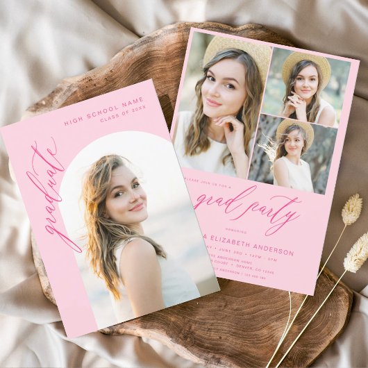 Invitation Fête de graduation photo rose chaud moderne