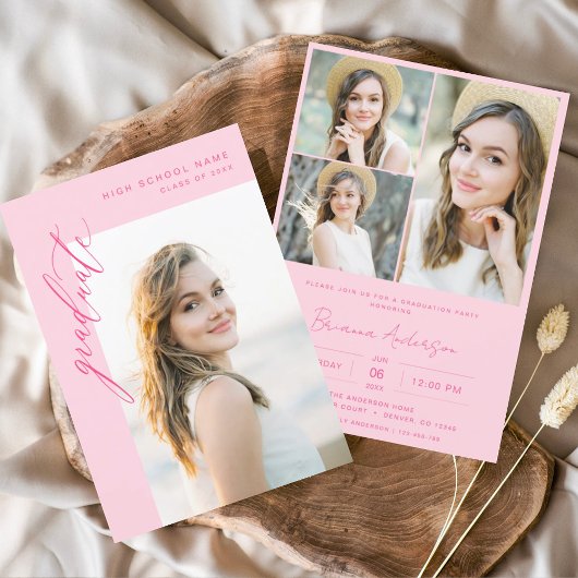 Invitation Fête de graduation photo rose chaud moderne