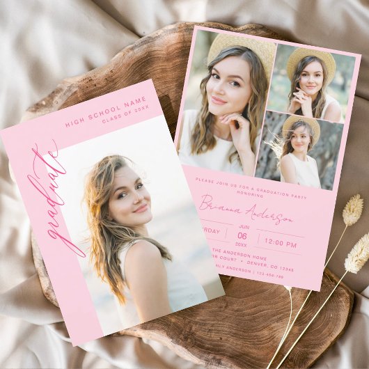 Invitation Fête de graduation photo rose chaud moderne