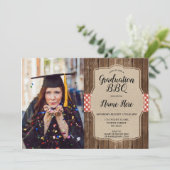 Invitation Fête de graduation Photo Rouge En vichy BBQ Burlap (Debout devant)
