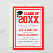 Invitation Fête de graduation photo rouge et blanc (Devant)