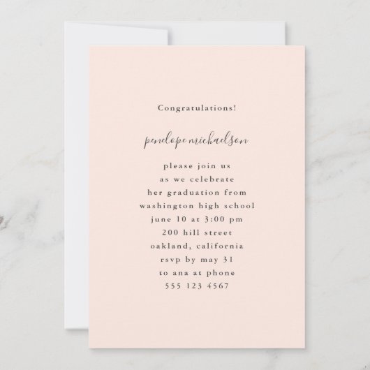 Invitation Fête de graduation photo simple et minimale (Dos)