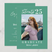 Invitation Fête de graduation photo Turquoise de script moder (Devant / Derrière)