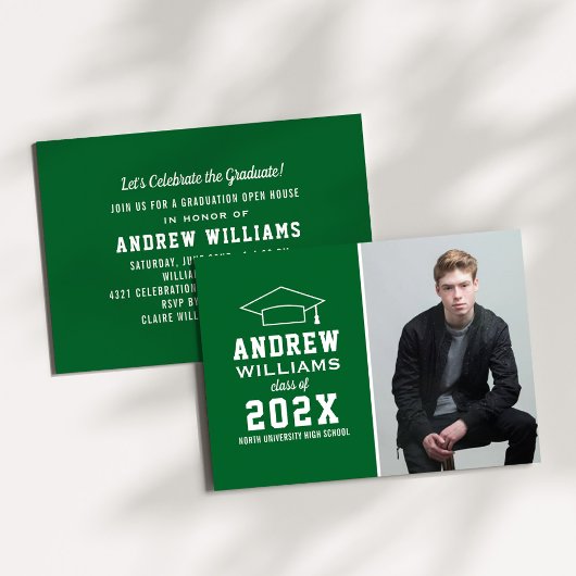 Invitation Fête de graduation photo verte moderne