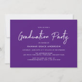 Invitation Fête de graduation photo violet de script moderne (Dos)