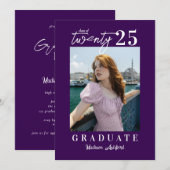 Invitation Fête de graduation photo violet de script moderne (Devant / Derrière)