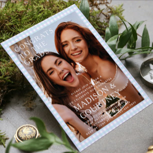 Invitation Fête de graduation photo violet En vichy moderne