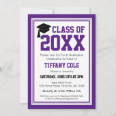 Invitation Fête de graduation photo violet et blanc (Dos)
