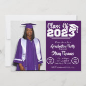 Invitation Fête de graduation photo violet et blanc (Devant)