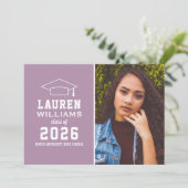 Invitation Fête de graduation photo violet moderne (Debout devant)