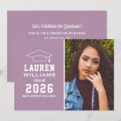 Invitation Fête de graduation photo violet moderne (Devant / Derrière)