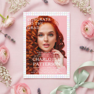 Invitation Fête de graduation photographique En vichy multico