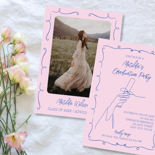 Invitation Fête de graduation Pink & Blue Photo