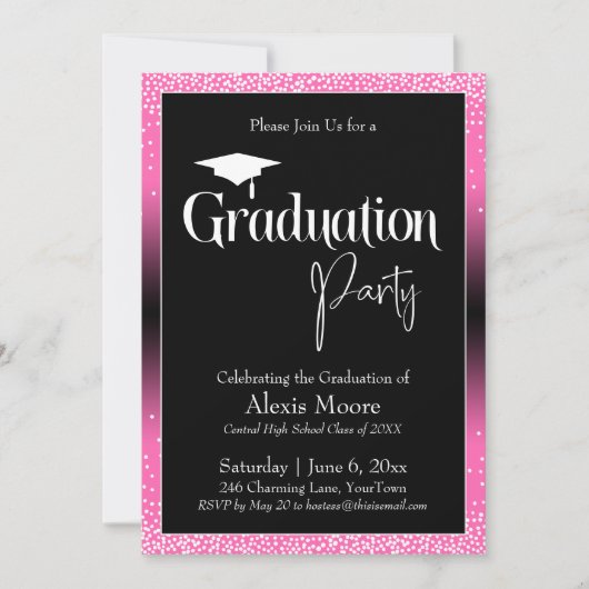 Invitation Fête de Graduation Pink brillant Ombre Confetti (Devant)