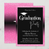 Invitation Fête de Graduation Pink brillant Ombre Confetti (Devant / Derrière)