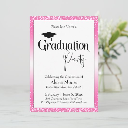 Invitation Fête de Graduation Pink brillant Ombre Confetti (Debout devant)