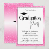 Invitation Fête de Graduation Pink brillant Ombre Confetti (Devant / Derrière)