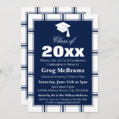 Invitation Fête de graduation Plaid Blue moderne (Devant / Derrière)