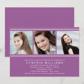 Invitation Fête de graduation pour violet moderne Photo Colla (Devant / Derrière)