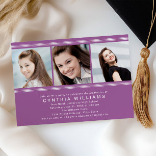 Invitation Fête de graduation pour violet moderne Photo Colla